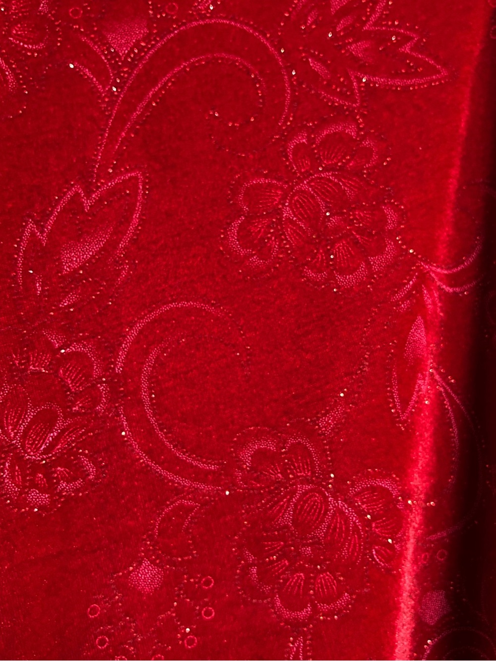 Ruby red glittery flor velvet 90s vintage top with lace neckline - Picture 3 of 4
